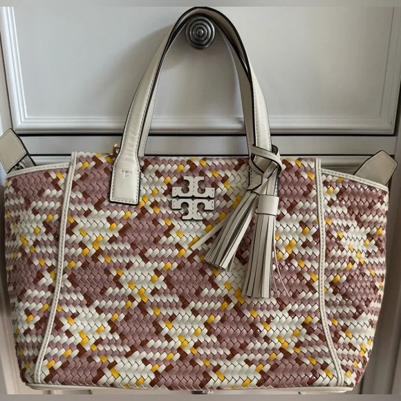 Tory Burch Fleming small tassel detail leather Tote|48892652 Tory Burch Cream Leather Tote with Tassels display picture 1